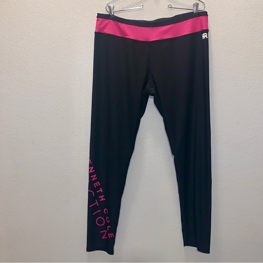 Kenneth Cole Reaction Athletic Leggings Size XL Black Pink Logo